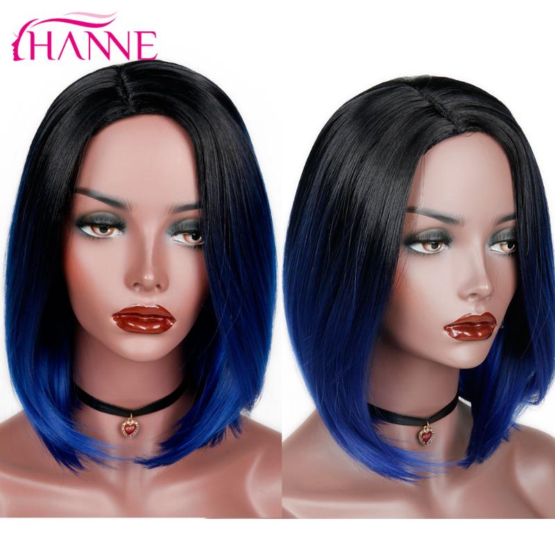 Synthetic Wigs HANNE Short Ombre Black To Blue/Gray/Green/Purple Bob High Temperature Fiber Natural Women