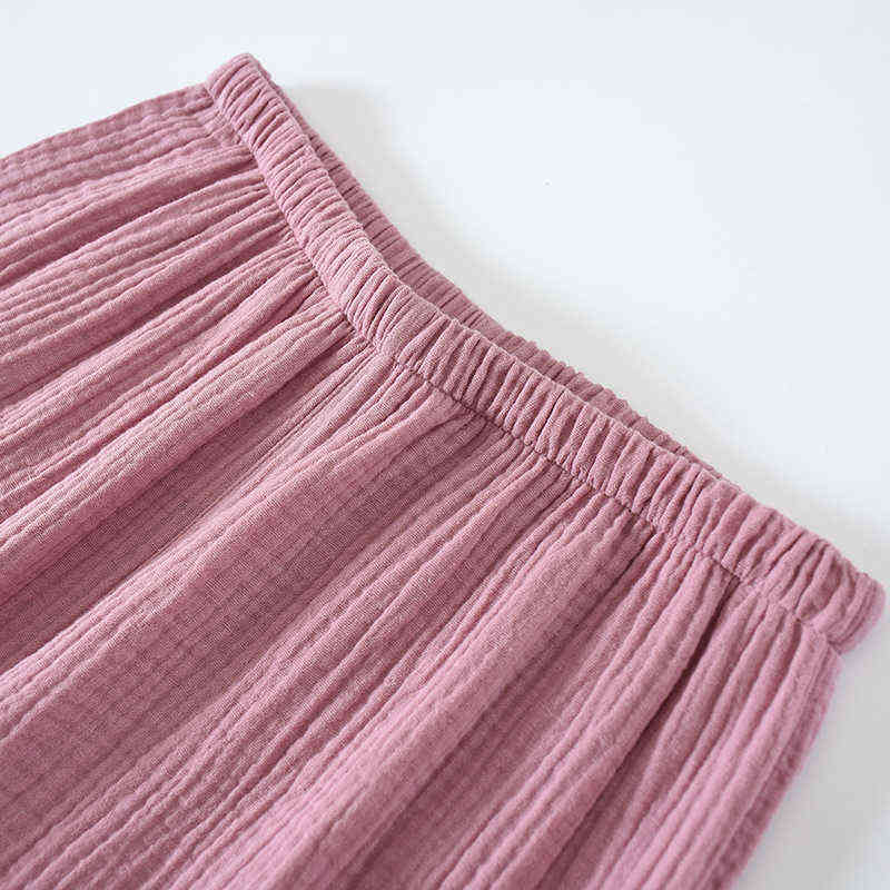 spring and autumn pure cotton crepe cloth couple soft breathable men long-sleeve simple home service women two piece set 211215