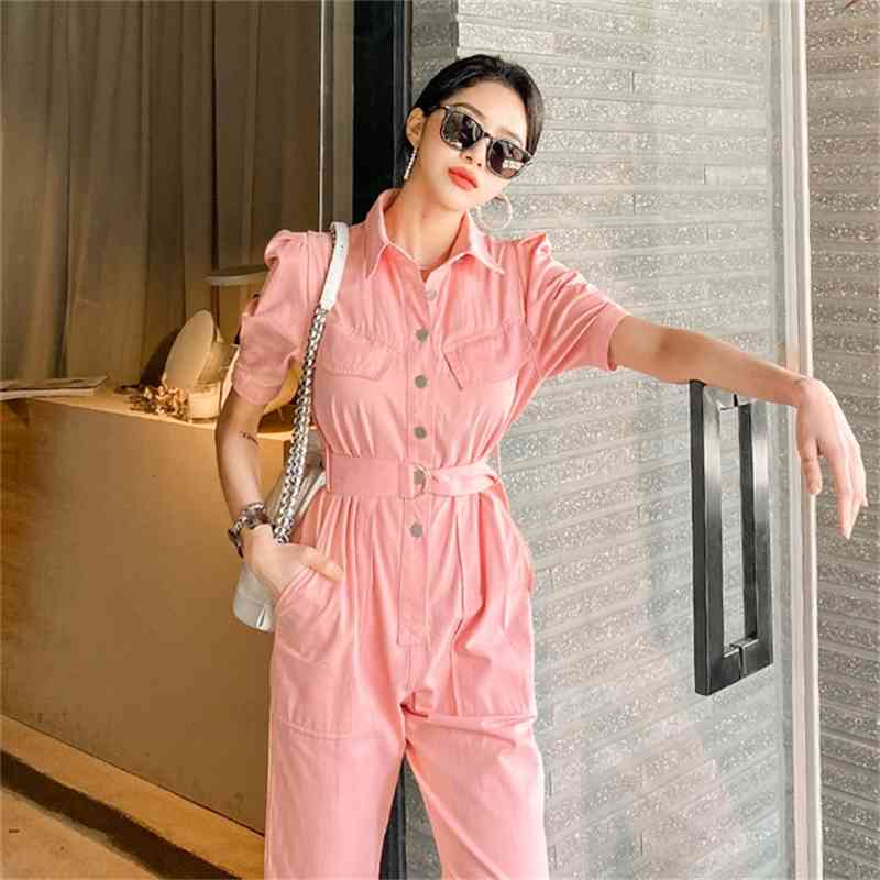 fashion work style women temperament comfortable high quality jumpsuit arrival elegant OL casual Pink 210519