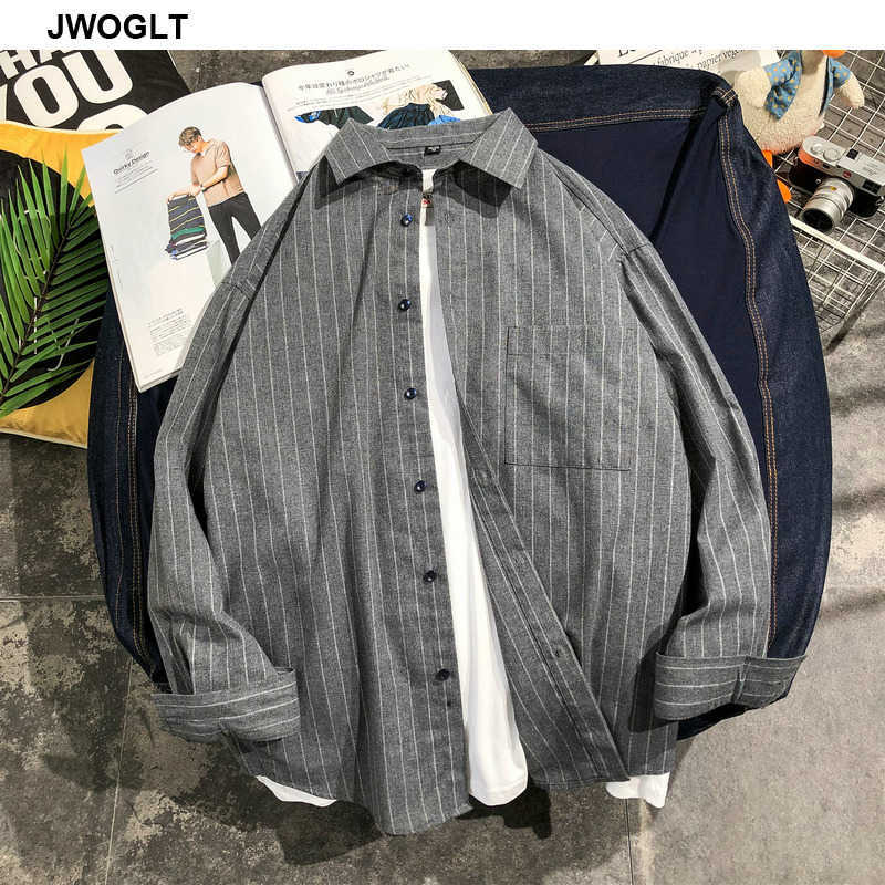 Men's Striped Shirts Button-Down Shirt Chest Pocket Casual Standard Fit Black Navy Gray Long Sleeve Cotton Shirts 4XL 5XL 210528