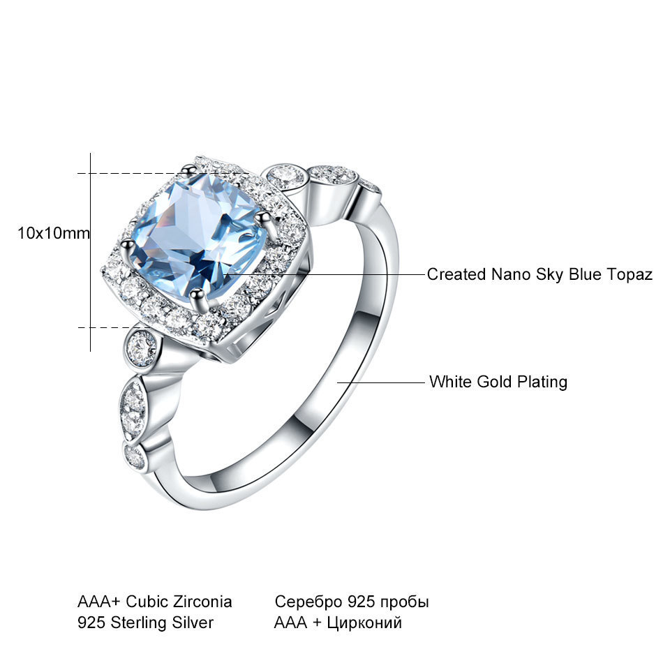 Umcho Real S925 Sterling Silver Rings For Women Blue Topaz Ring Gemstone Aquamarine Cushion Romantic Gift Engagement Jewelry Y19051803