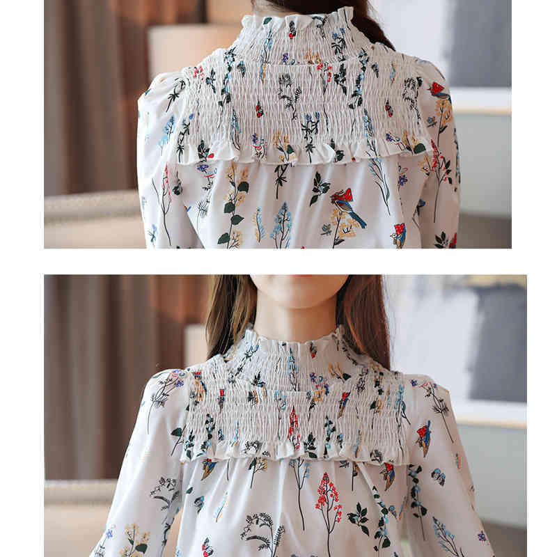 White Long Sleeve Printing Women Blouse Tops Plus Size OL Vintage Pullover Chiffon Shirt Camisas Mujer 6956 50 210506