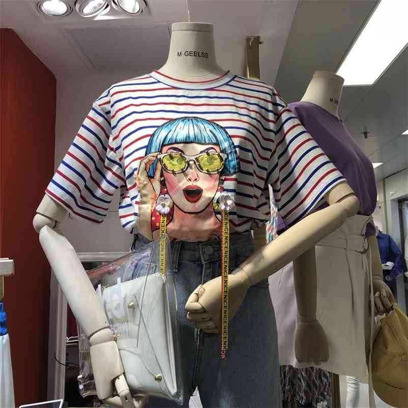 Casual Beadings Printed Character Women's Striped T-shirts Summer Loose O Neck Ladies Tops Short Sleeve Female Tees A265 210519, Yellow
Casual Beadings Printed Character Women's Striped T-shirts Summer Loose O Neck Ladies Tops Short Sleeve Female Tees A265 210519, Yellow