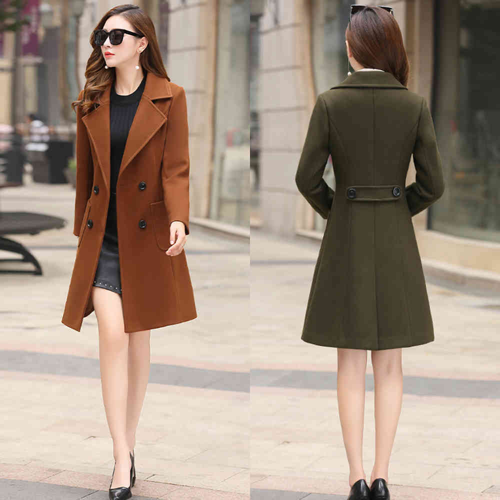 New Autumn Winter Woolen Women Jacket Coat High quality Long Slim Blend Outerwear Female Ladies Wool Coats Jacket Overcoat 200930