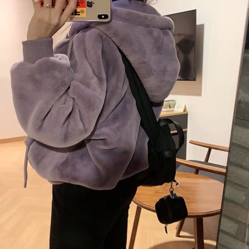 Oversized Winter Warm Hooded Large size Short Solid color Faux Fur Coat Casual Long sleeve Women Jacket Outwear 4 colors 210429