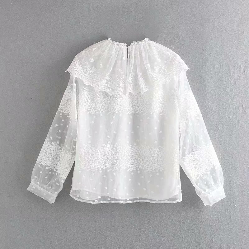 Cascading Ruffle Lace Splicing Women Shirt Embroidery Smock Leisure Lady Long Sleeves Blouse Female Loose Tops S6157 210430Z