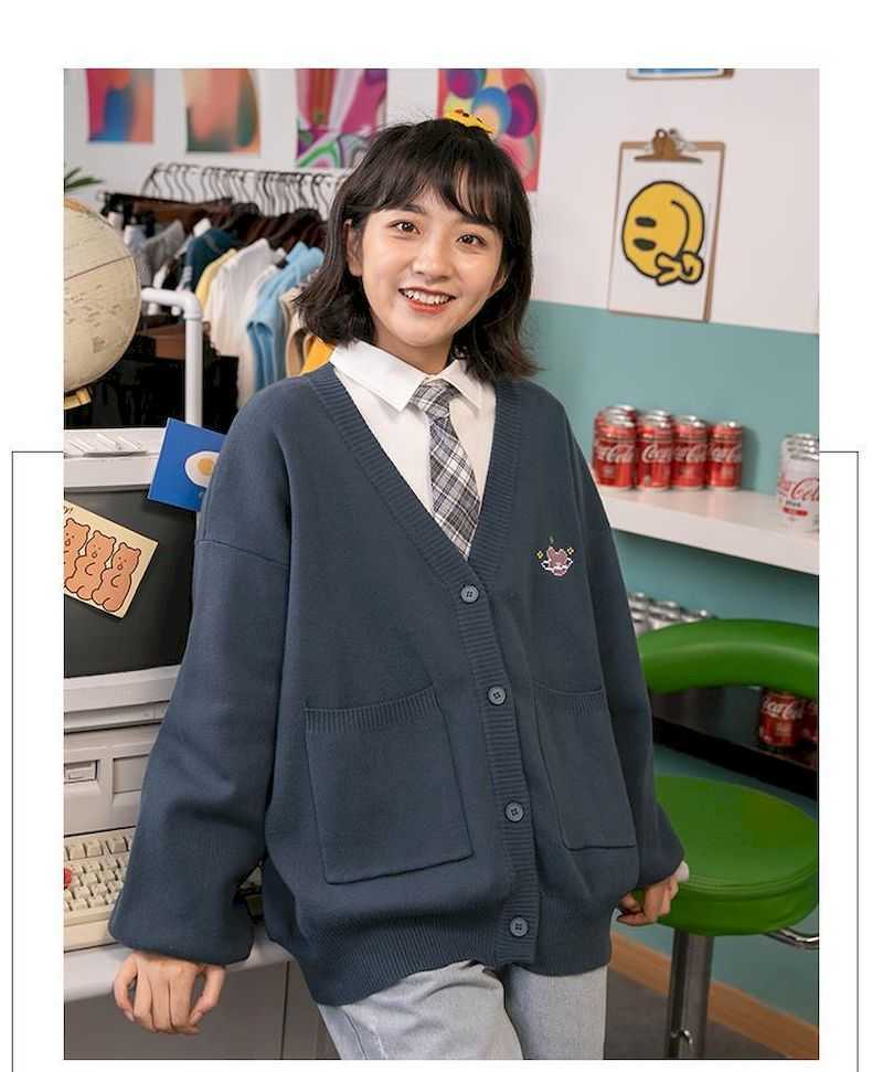 harajuku cardigan women sweater fall prep Japanese college cardigans cute gentle tops loose shirt v-neck 210526