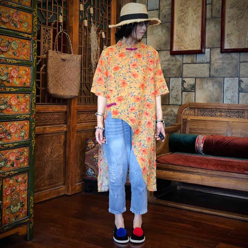 Johnature Chinese Style Blouses Women Top SummerRamie Shirts Mandarin Collar Print Flower Loose Linen Asymmetry Shirt 210521, Yellow
Johnature Chinese Style Blouses Women Top SummerRamie Shirts Mandarin Collar Print Flower Loose Linen Asymmetry Shirt 210521, Yellow