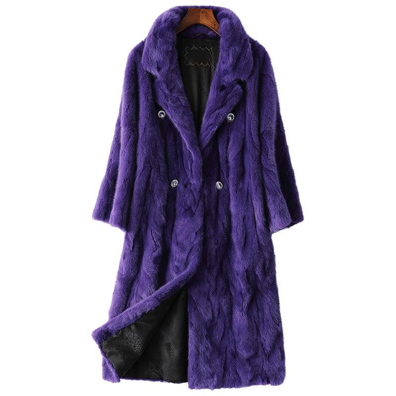 Women's Fur & Faux Winter Fashion Real Mink Parka Coats For Women Long Jacket Purple Natural Collar Hooded OverCoat Female Luxury