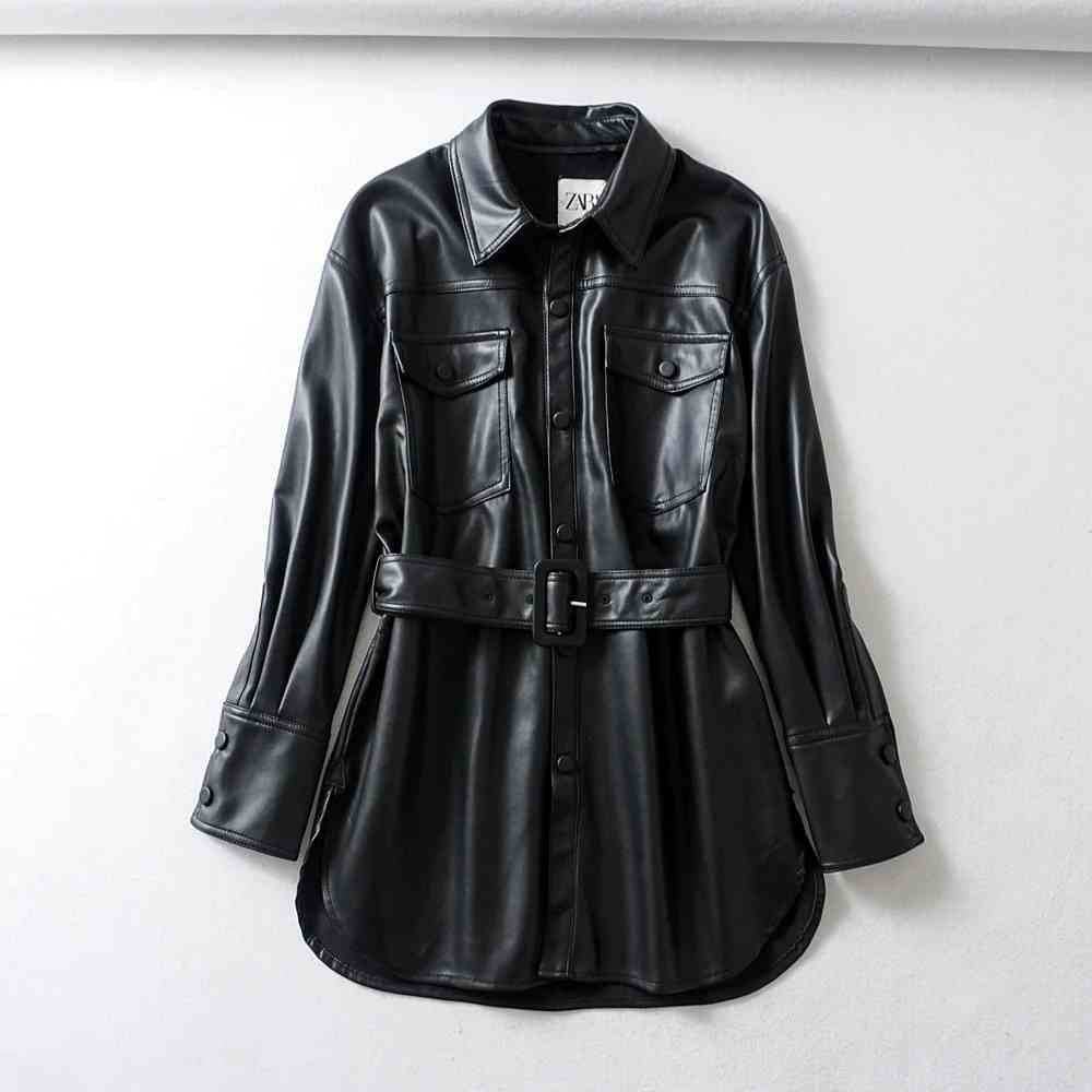 women Faux Leather Jacket and coats Casual ladies PU jacket Streetwear Punk rock belt Motorcycle Coat streetwear office coat 210521