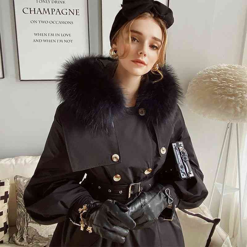 Dabuwawa Elegant Office Lady Winter Down Coat Long with Raccoon Fur Women Casual Button Warm Thick Parka Coat Female DT1DPK032 210520