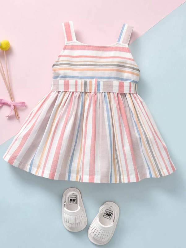 Baby Girl Bow Front Stripe Cami Dress SHE