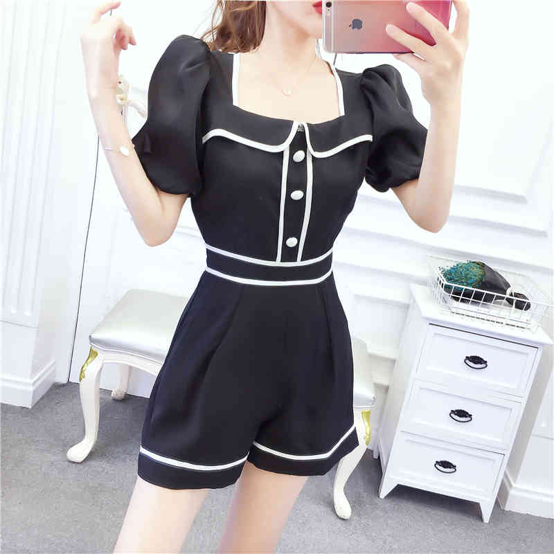 Summer Korean Fashion Hit Color Women Elegant Puff Sleeve Square Collar Wide leg Jumpsuits Office Lady Rompers 210518, Black
Summer Korean Fashion Hit Color Women Elegant Puff Sleeve Square Collar Wide leg Jumpsuits Office Lady Rompers 210518, Black