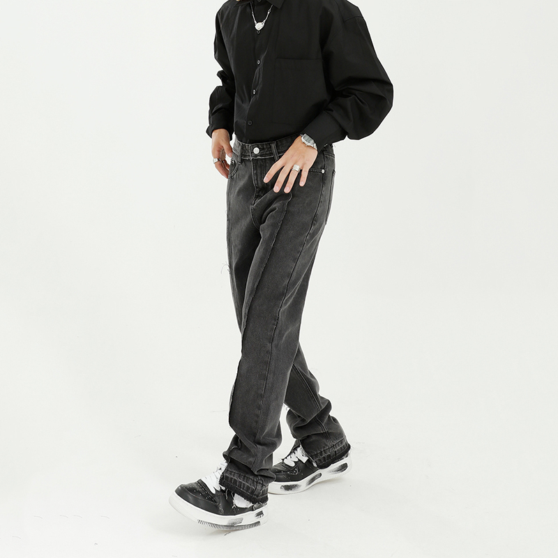 IEFB Spring Black Jeans For Men Korean Streetwear Fashion Denim Pants Slit Jeans For Male Vintage Loose Straight 9Y5056 210524