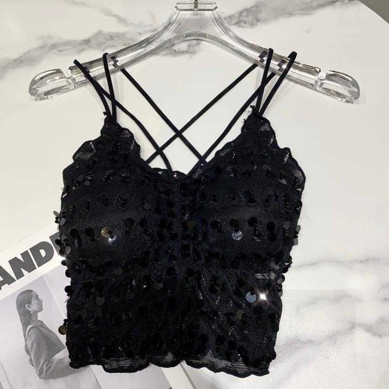 DEAT summer fashion women clothes straps lace patchwork bling bra spliced sexy club wearing camsi WR56901 210709