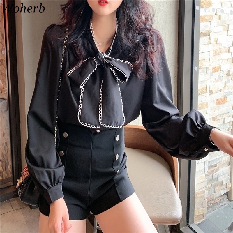Women Long Sleeve Shirts White Blouses Vintage Korean Spring Sweet Bow Loose Ladies Blouse Office Lady 92066 210519