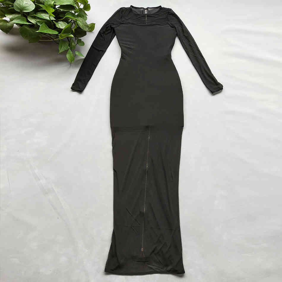 Summer Women Long Sleeve Rayon Bandage Club Dress Sexy Black Lace O Neck Celebrity Evening Runway Party Maxi Dresses 210423