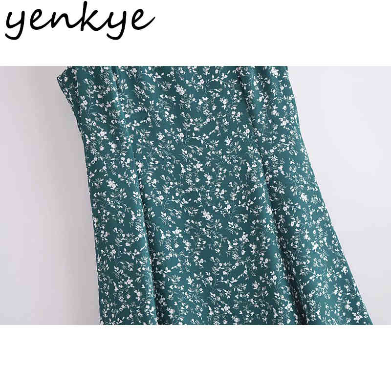 Vintage Floral Print Tank Summer Dress Women Square Neck Sleeveless A-line Midi Chiffon Female Prairie Chic Robe 210430