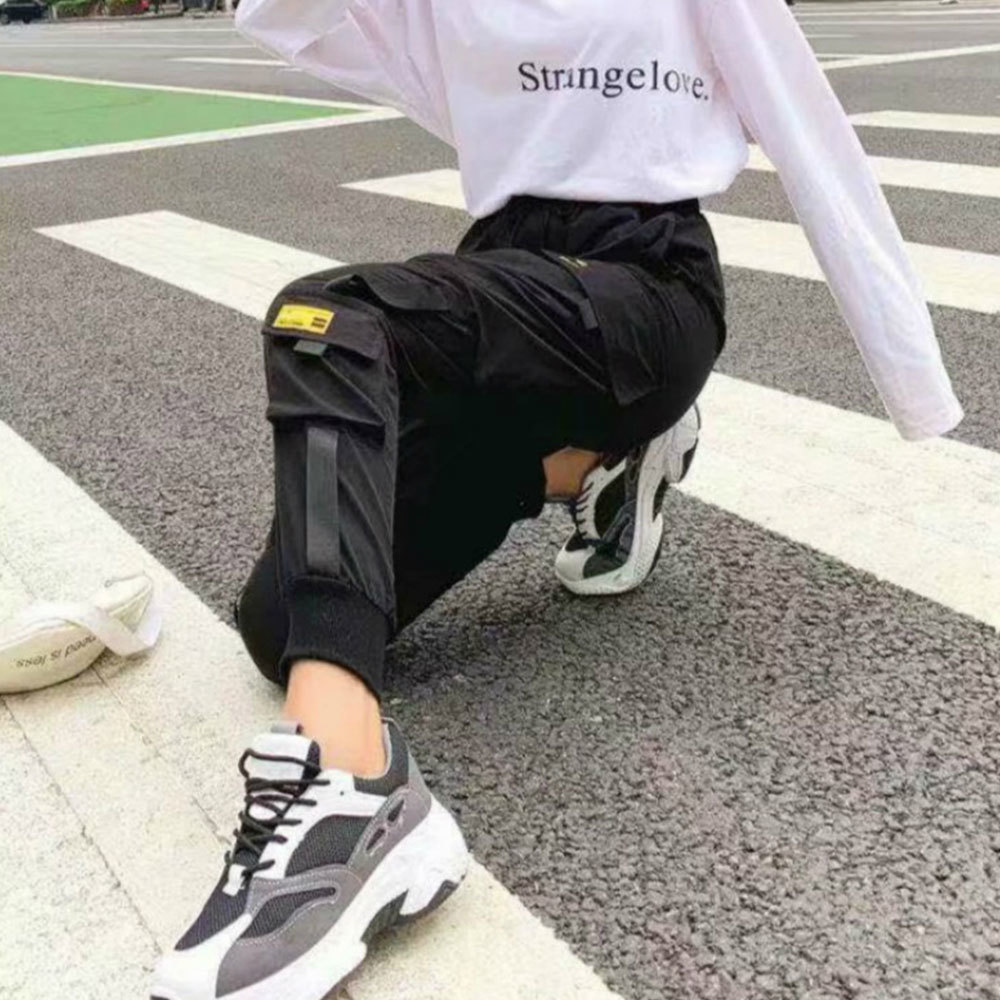 Fashion Streetwear Cargo Pants Elastic Waist Joggers Harajuku BF Loose Haren Casual Trousers Plus Size 3XL 210428