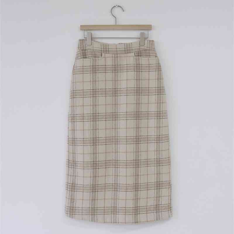 Vintage plaid Women Skirts Autumn Pencil MI-long Skirt Female Warm Thick Winter Mujer winter women skirt maxi 210619