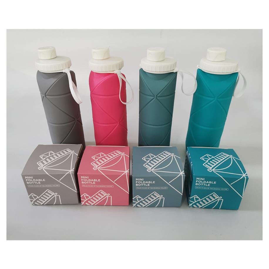 600ML Food Grade Silicone Folding Cup Sports Water Bottles Travel Outdoor riding ride bottle tumbler easy for bring mug