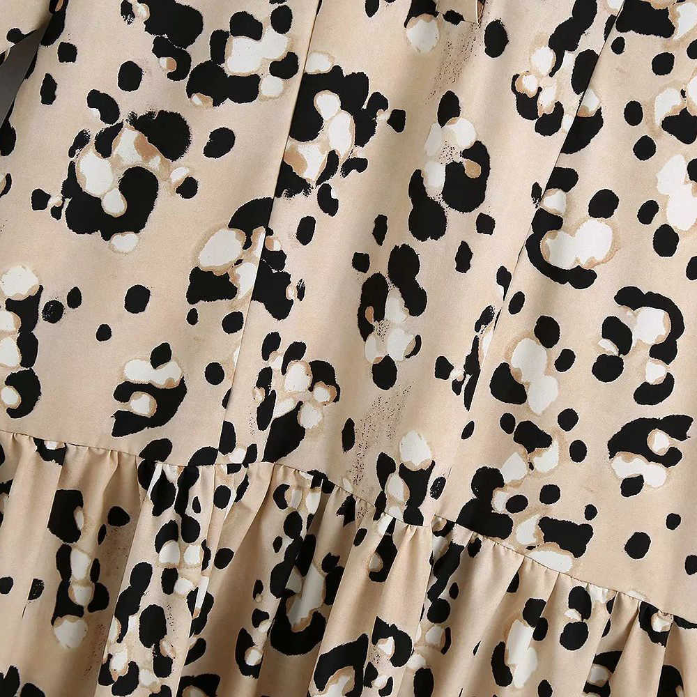 Women Printed Midi Dress Oversized Loose Style Ruffled Hem Casual Elegant Chic Midi Woman Dresses 210709