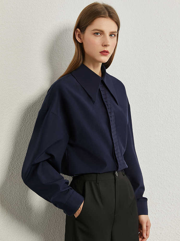 Minimalism Spring Autumn Women's Shirt Causal Solid Lapel Loose Women Blouse Fashion OLstyle Tops 12070321 210527