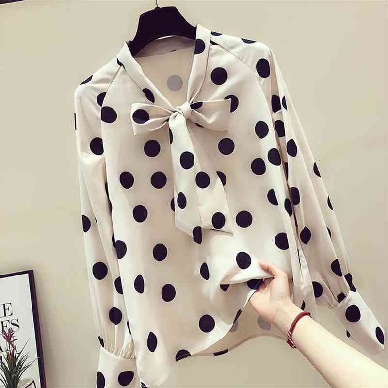 women spring autumn style chiffon blouses lady casual bow tie collar polka dot printed blusas df3013, White
women spring autumn style chiffon blouses lady casual bow tie collar polka dot printed blusas df3013, White