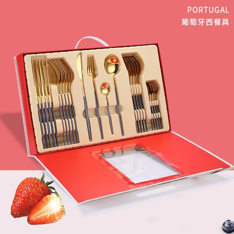 Stainless steel Portuguese knife, fork and Spoon Set Christmas gift box 24 PIECE Western tableware set
Stainless steel Portuguese knife, fork and Spoon Set Christmas gift box 24 PIECE Western tableware set