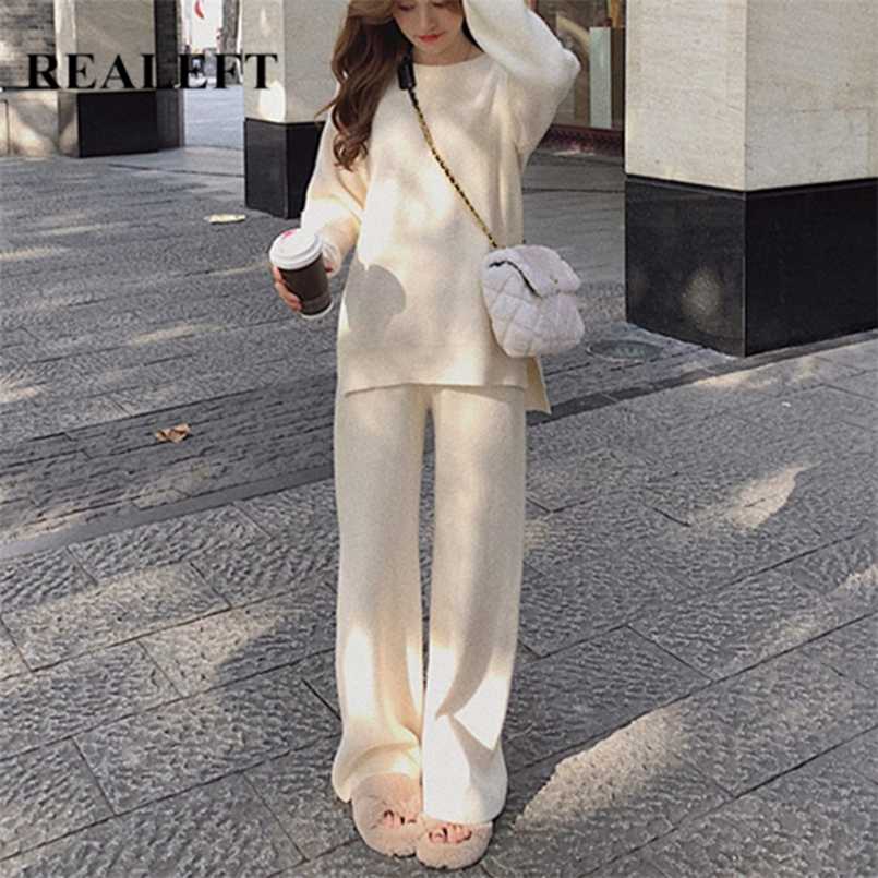 REALEFT Autumn Winter 2 Pieces Women's Sets Knitting Tracksuit O-Neck Split Sweater and Loose Wide Leg Pants Pullover Suits 211109, White
REALEFT Autumn Winter 2 Pieces Women's Sets Knitting Tracksuit O-Neck Split Sweater and Loose Wide Leg Pants Pullover Suits 211109, White