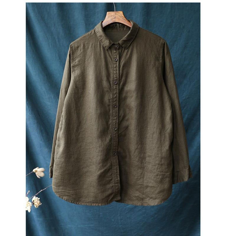 Spring Autumn Arts Style Women Long Sleeve Loose White Shirt High Quality Cotton Linen Turn-down Collar Casual Blouse M247 210512