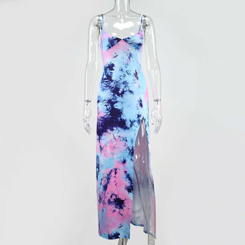 Colysmo Tie Dye Dress Summer Sleeveless Backless Sexy Dresses Woman Party Night Wear Slim Fit Bodycon Maxi Yellow 210527