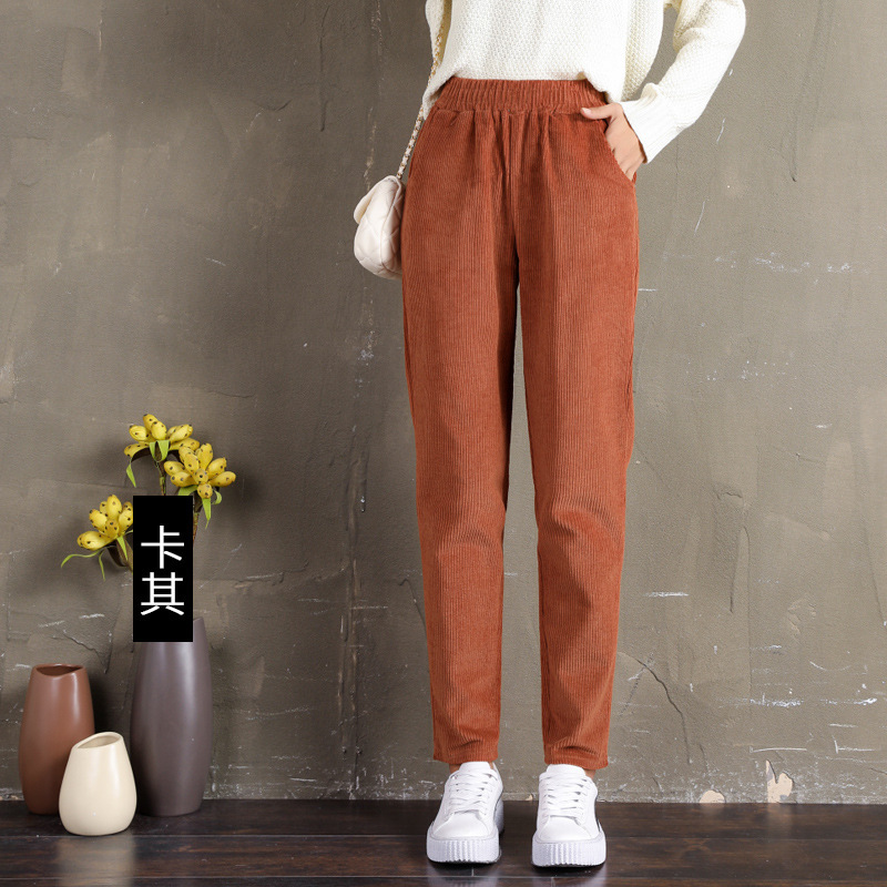Corduroy Women's Spring and Autumn Thicken High Waist Trousers Cotton Loose Harem Casual Pants Large Size Style Korean 210428