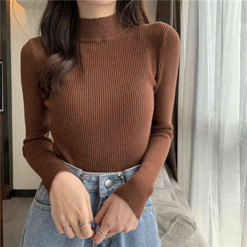 Spring Autumn Turtleneck Pullovers Sweaters Basic Women Long Sleeve Korean Slim Sweaters Casual Jumper Female Knitted Top 211109