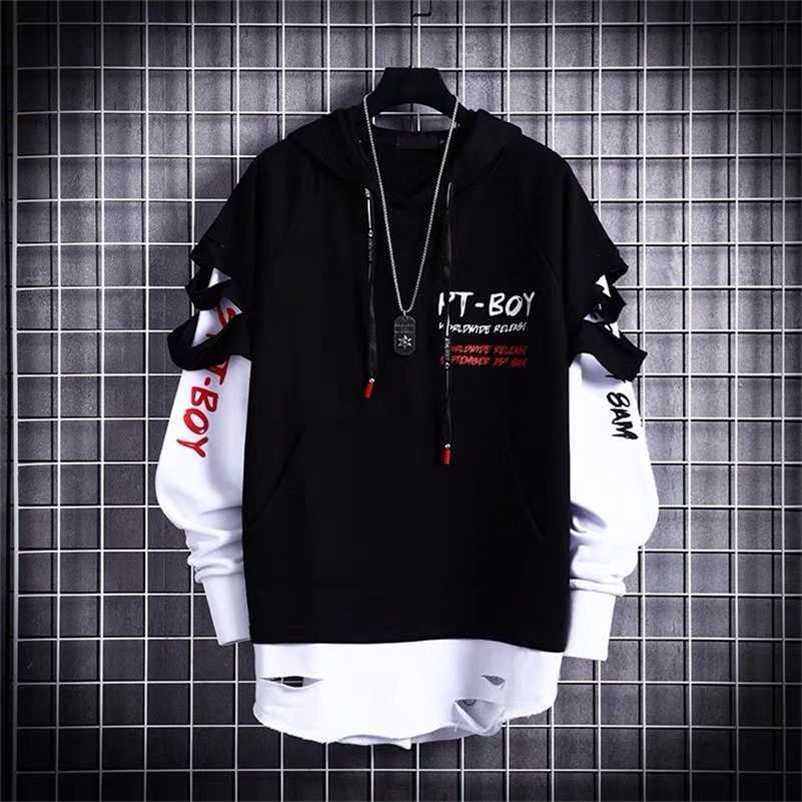 Hoodies Male Hip Hop Punk Streetwear Pullover Fashion Casual Sweatshirts Black Color Sweatshirt Spring Autumn Boy Girl Top 211116