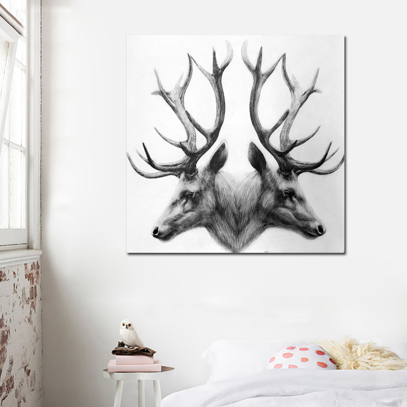 Nordic Poster Print Animal Canvas Painting Black and White Deer Pictures For Living Room ,Restaurant Wall No Frame