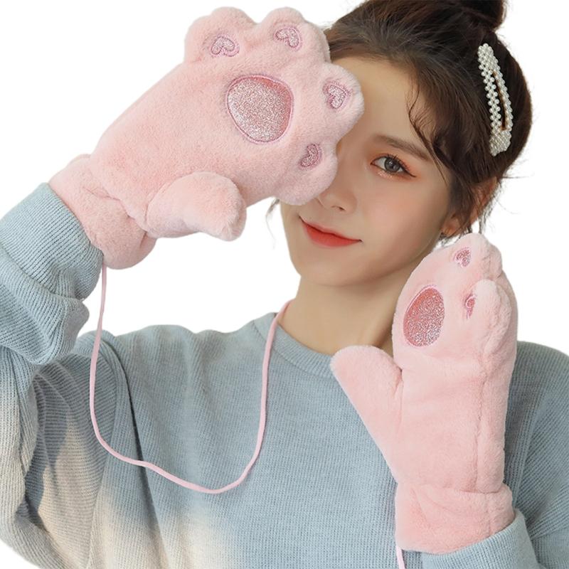 Five Fingers Gloves Women Winter Thicken Fluffy Plush Full Finger Cartoon Bear Embroidery Student Outdoor Warm Mittens With String Cospl
Five Fingers Gloves Women Winter Thicken Fluffy Plush Full Finger Cartoon Bear Embroidery Student Outdoor Warm Mittens With String Cospl