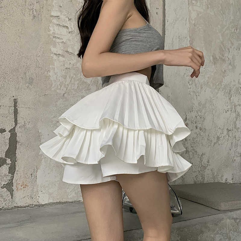 3 Sizes S-l Causal High Waist Summer A-line Pleated Solid Casual Elastic Women Shorts Skirts 210714