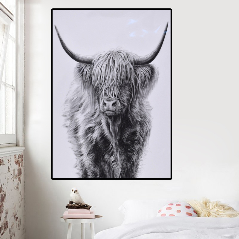 Highland Cow Canvas Art Paintings Nordic Style Posters Print for Living Room,Bedroom Canvas Print Animal Pictures