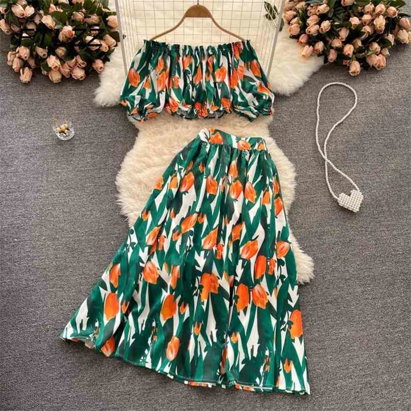 Women Beach Two Piece Sets Summer Floral Print Short Blouse Crop Tops High-waist Skirt Two-piece Suits Woman Boho Outfits 210525, Green
Women Beach Two Piece Sets Summer Floral Print Short Blouse Crop Tops High-waist Skirt Two-piece Suits Woman Boho Outfits 210525, Green