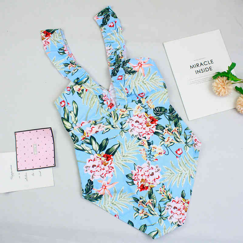 Sexy Striped Swimsuit Women Ruffle Swimwear Bodysuit Monokini Push Up Bathing Suits Beach Wear Swimming Suit 210521