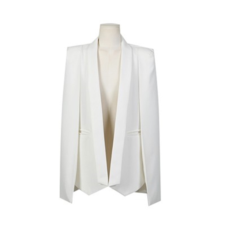 OL suit jacket Fashion Cloak Cape Blazer Women white Lapel Split Long Sleeve Jacket Coat Female Casual Blazers 210519