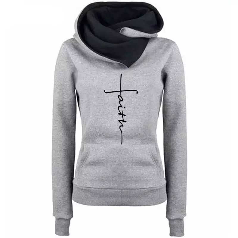 Autumn Winter Hoodies Sweatshirts Women Faith Embroidered Sweatshirt Long Sleeve Pullovers Christmas Casual Warm Hooded Tops 210927