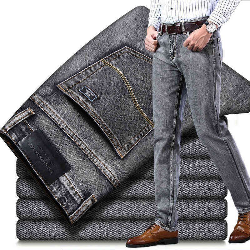 Stretch Clasic Grey Blue Black Trousers Men Jeans Business CasualGrey Blue Black Trousers Male Slim Denim Pants 211120