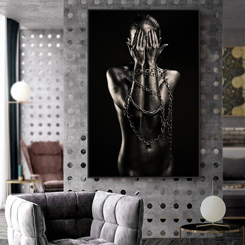 Pop Art Black Girl With Chain Canvas Painting Wall Pictures For Living Room Modular Posters and Prints African Art