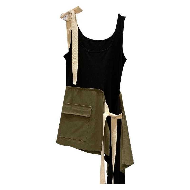 DEAT Women Patchwork Asymmetrical Sling Dress Round Neck Sleeveless Arrivals Lady Sexy Fashion Spring Summer 11D500 210709