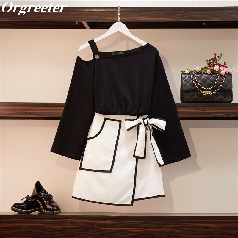 Off shoulder Shirt and Skirts Two Piece set Women Slash neck Long Sleeve Solid Blouse tops + Bow Lace-up irregular 210525, White
Off shoulder Shirt and Skirts Two Piece set Women Slash neck Long Sleeve Solid Blouse tops + Bow Lace-up irregular 210525, White