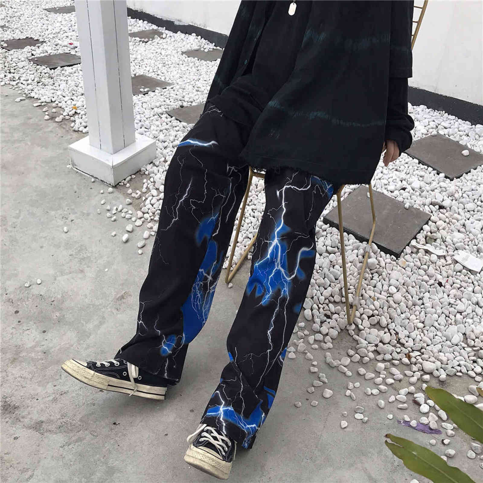 Women's pants spring and summer traf casual loose wideleg harajuku retro lightning print for women 60 211124Z