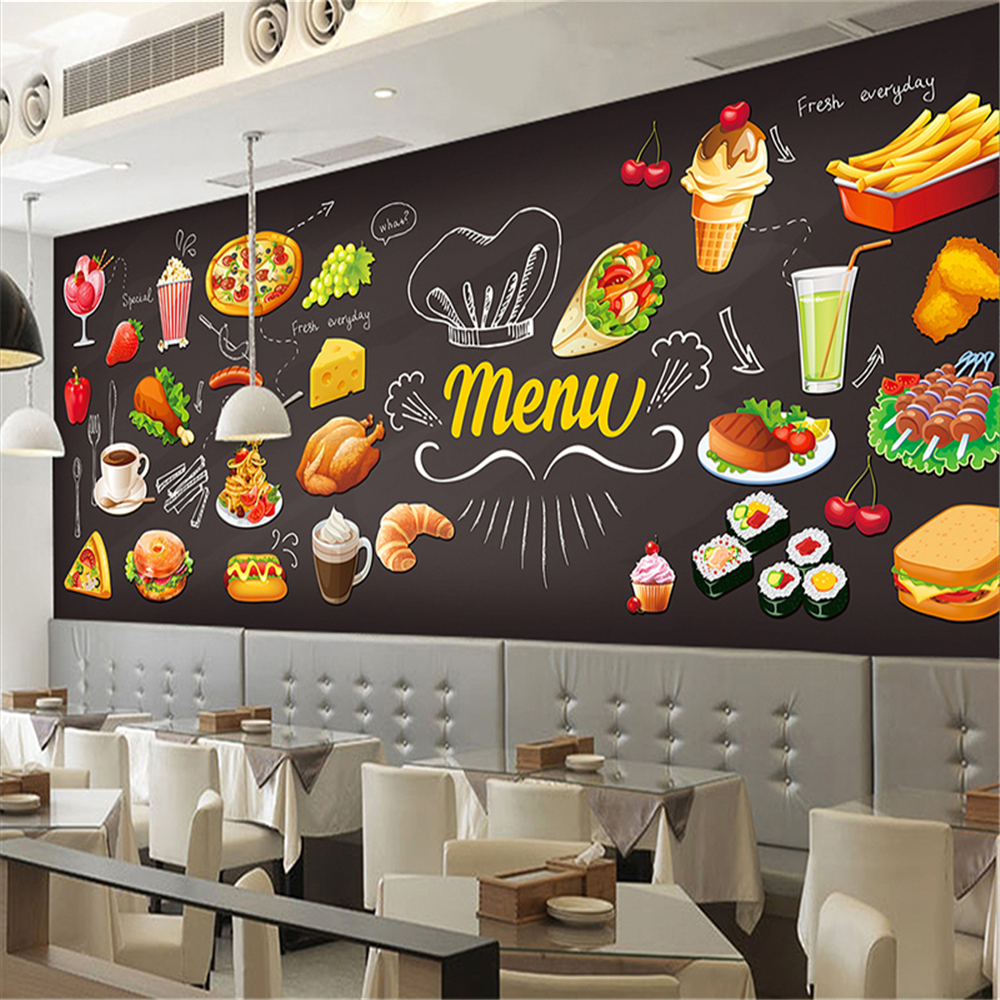 Personalized Blackboard Food Mural Wallpaper Cake Shop Cafe Restaurant Photo Wallpaper Wall Covering