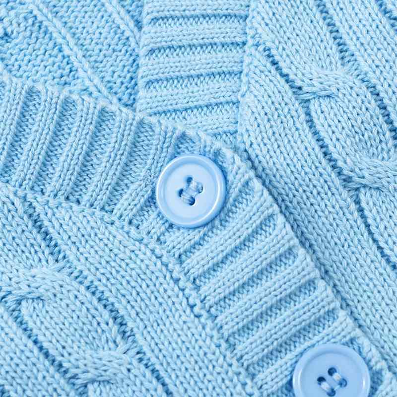 Women V Neck Comfy Cable Knit Cardigan Button Up Closure Sweater 210512